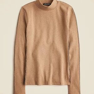 J Crew | Heather Caramel Premium Rib Turtleneck w/Black Whipstitch Trim Small